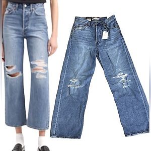 🆕 Levi’s Ribcage Size 26 Distressed Straight Ankle High Rise Destroyed Crop Jean